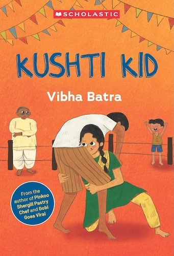 Book Cover
Kushti Kid
Vibha Batra
From the author of Pinko Shergill Pastry Chef and Gobi Goes Viral
Illustration of a girl  wrestling with a boy as a boy cheers and an old man watches