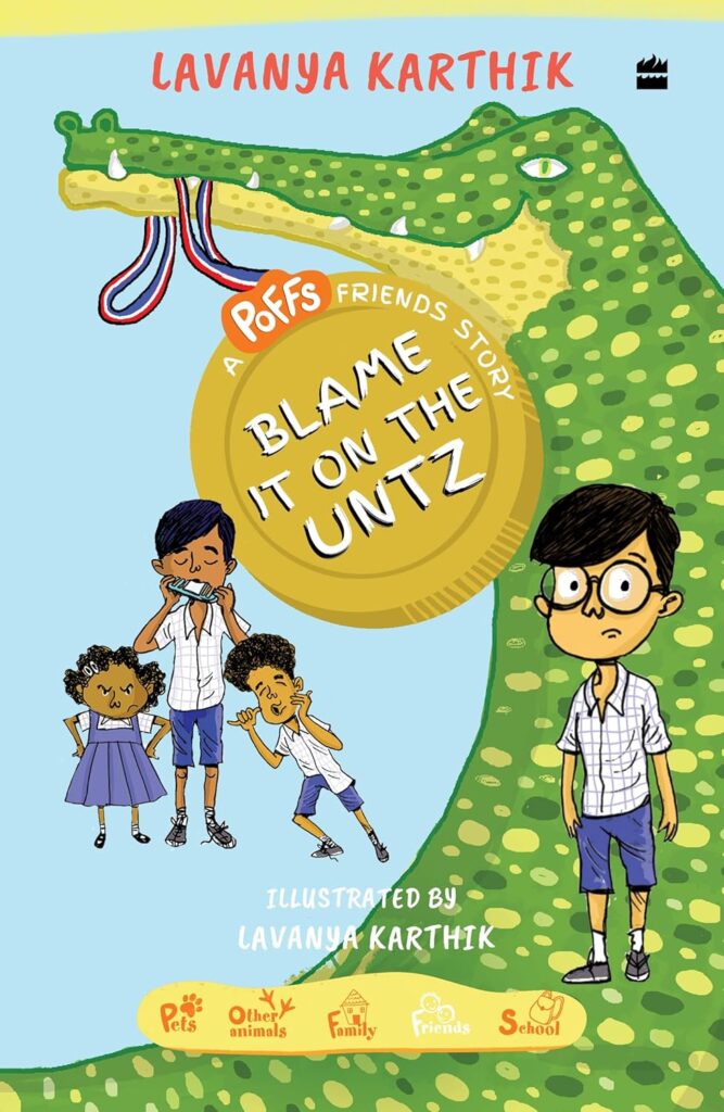 Book Cover
Lavanya Karthik
A POFFS Friends Story
Blame It on the Untz
Image of a crocodile and four children--one is angry, one is playing a comb hummer, one is beatboxing, one looks nervous.