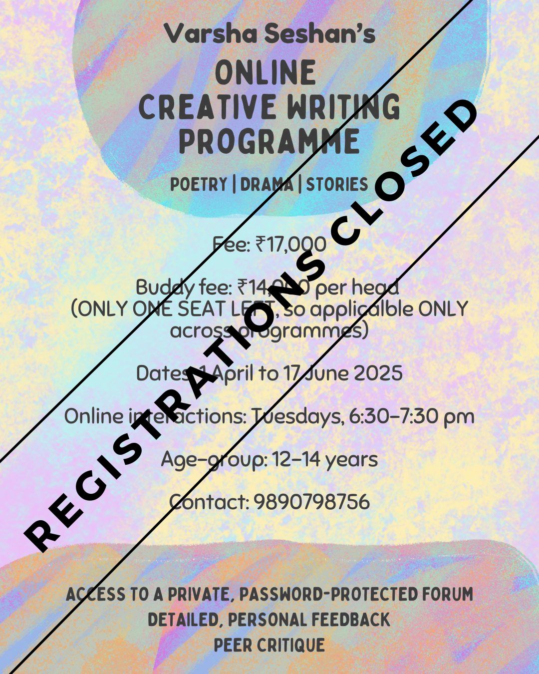 Writing 12-14 Batch 2 Apr 25 Registrations Closed