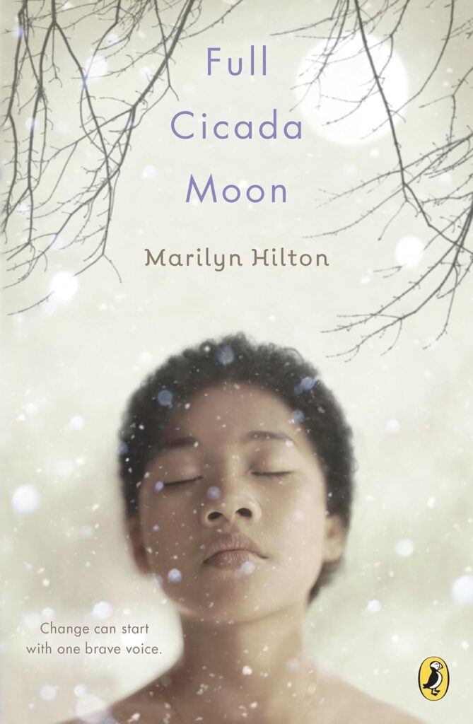 Full Cicada Moon
Marilyn Hilton
Change can start with one brave voice. Image of a child with eyes closed. It's snowing.