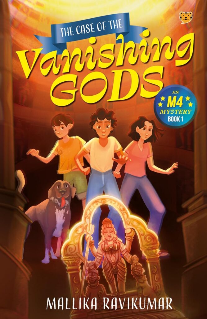 Book Cover
The Case of the Vanishing Gods
An M4 Mystery Book 1
Mallika Ravikumar
Three children and a dog in the background, a Hindu idol in the foreground