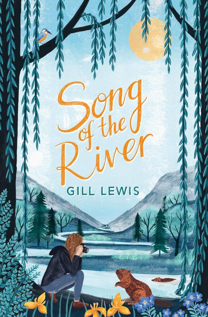 Book Cover
Song of the River
Gill Lewis
A girl photographing a beaver against a beautiful backdrop of a river and hills