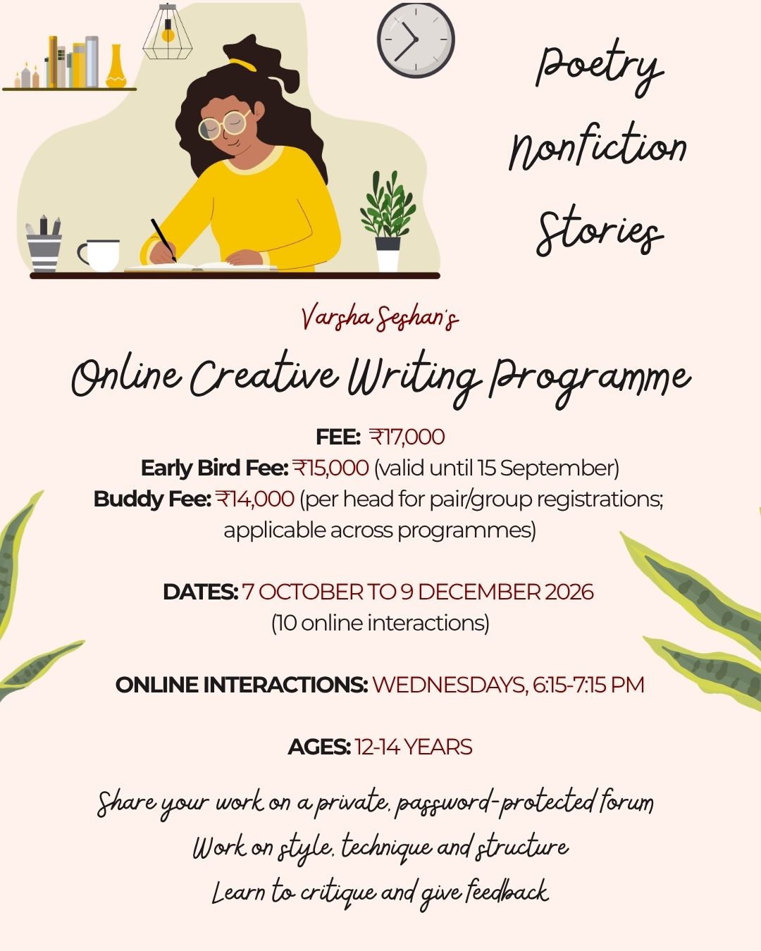 Online Creative Writing Programme (ages 12 to 14) - October 2026